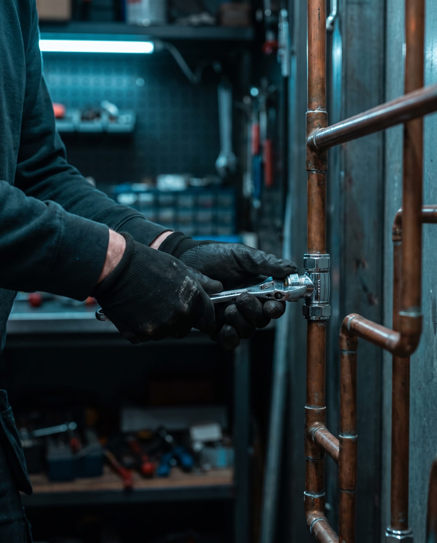 Careful work on copper pipework